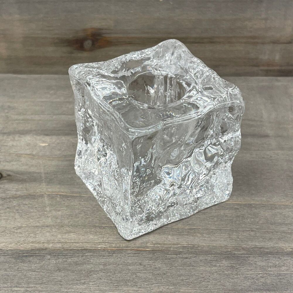 Vtg Single BLENKO Ice Cube Shape Tapered Candle Holder Textured Glass Crystal